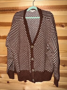 a.n.a Brown and White Chevron Button-Front Cardigan